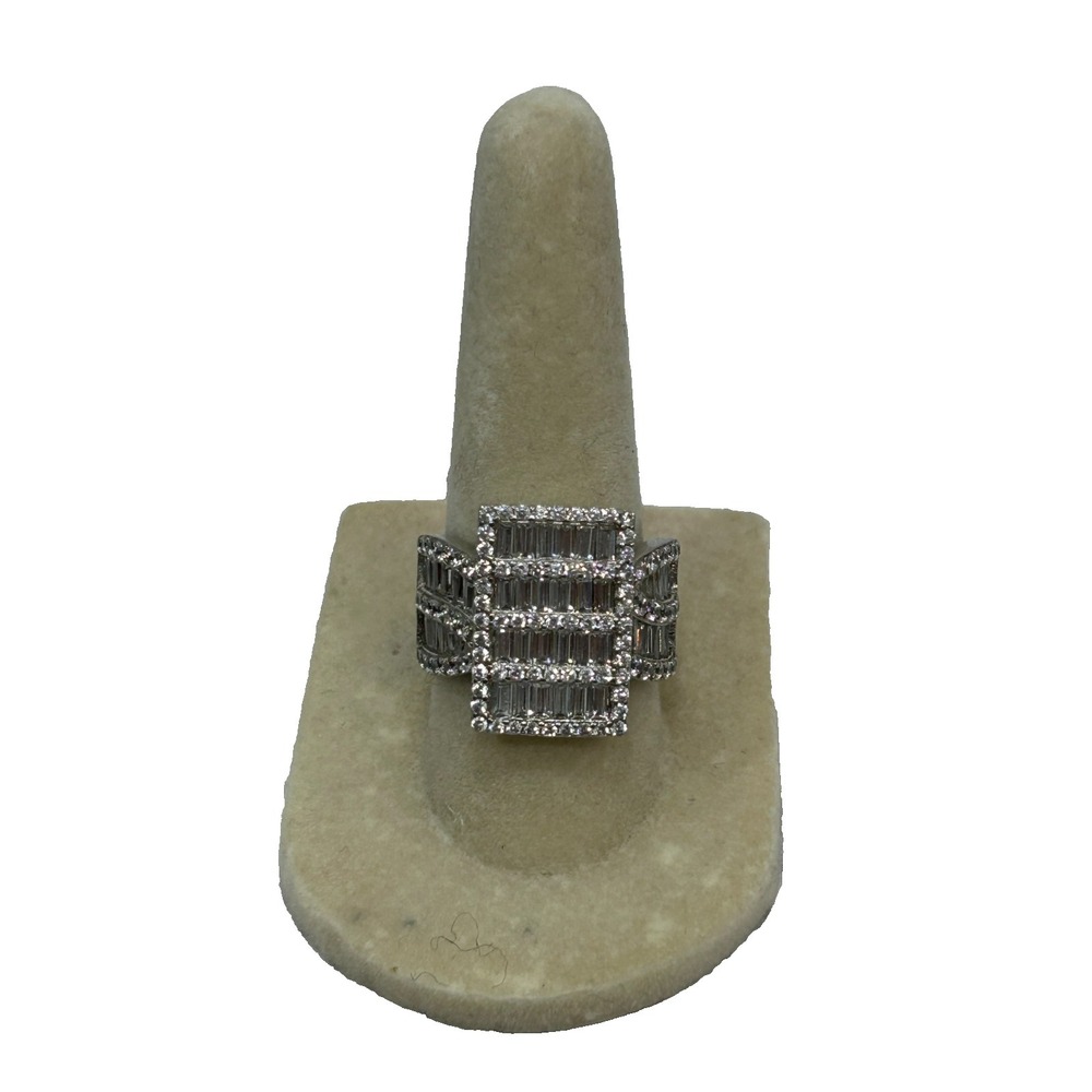 DK 925 Sterling Silver Baguette & Round Cut‎ Clear Stone Statement Ring Size 7